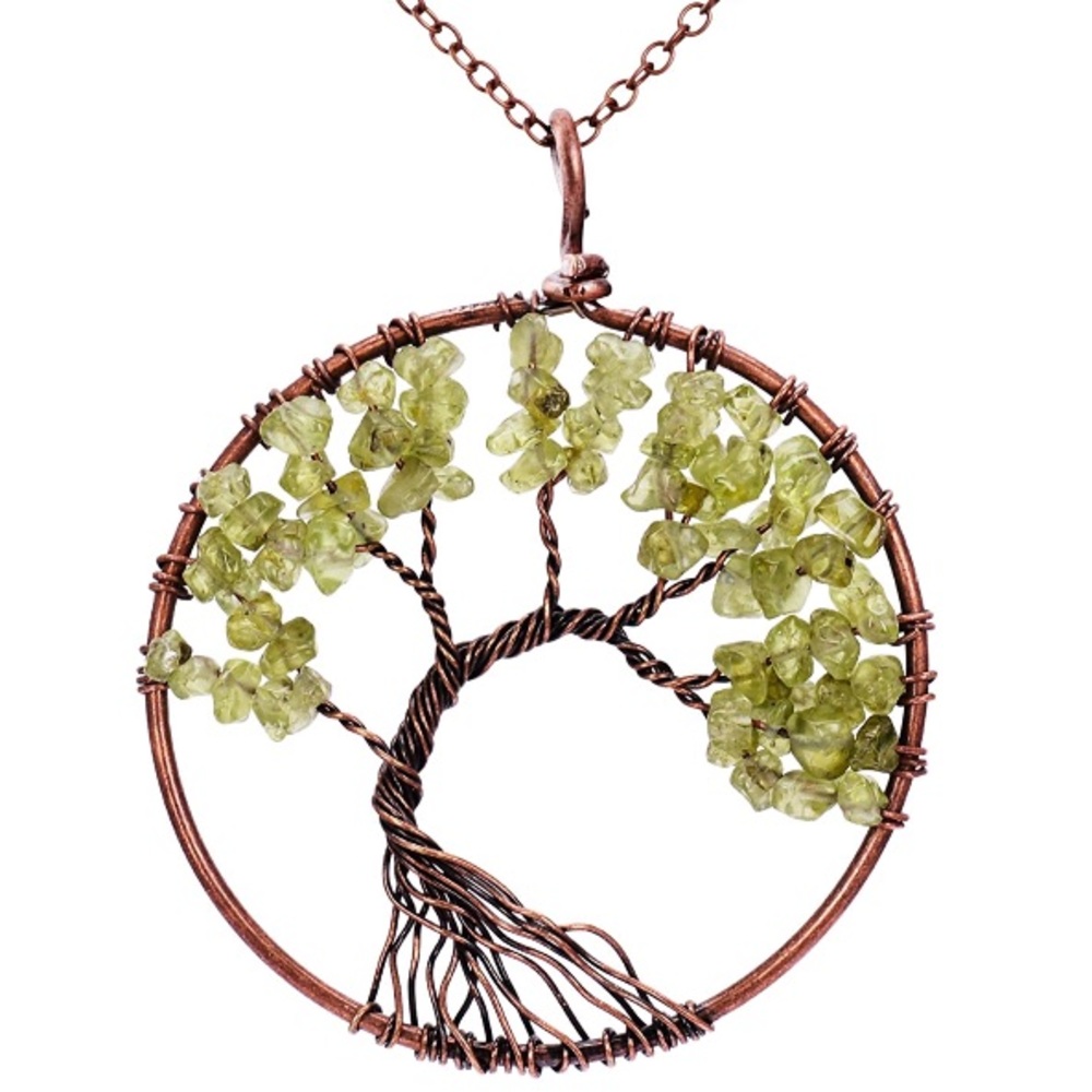NEW Wire Wrap & Peridot Chip Tree of Life Necklace